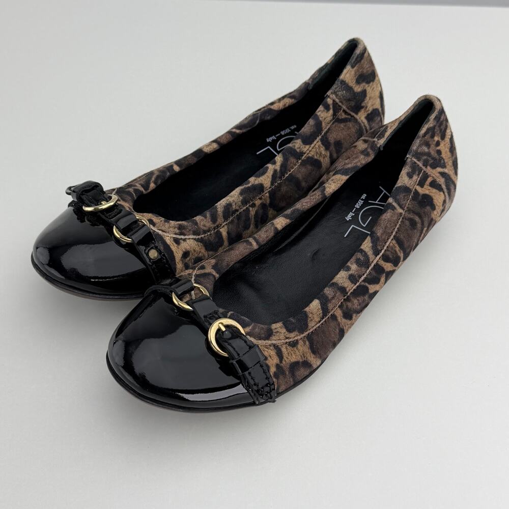 AGL Italy Leopard Print Ballet Flats Womens EU 35.5 / US 5-5.5 Brown Patent Toe